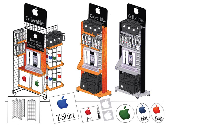 dimensional item pop display for apple stores