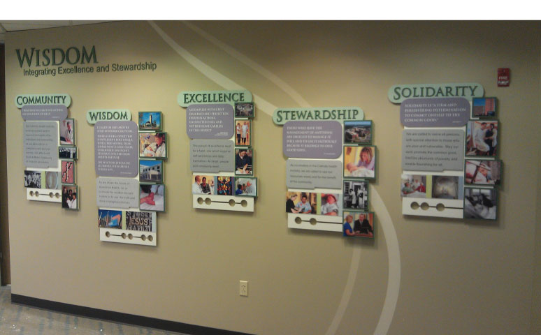 environmental graphics ascension health missions and values wall